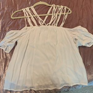White strappy off the shoulder MinkPink top